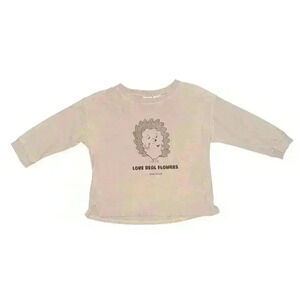 Girls Zara Shirt 4-5Y Beige Hedgehog, Flowers, fall